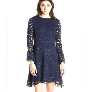 Betsey Johnson Navy Lace Long Sleeve Midi  Dress Size 2
